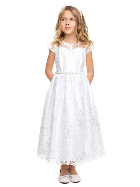 Sweet Kids Baby Girls White Embroidered Lace Crystal Flower Girl Dress 6-24M - SophiasStyle.com