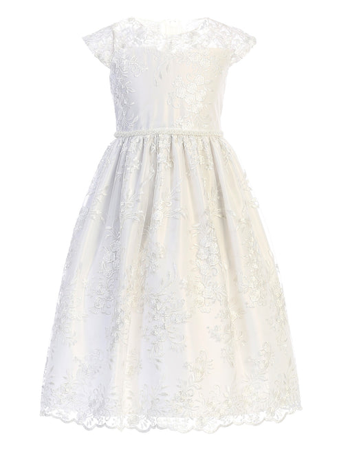 Sweet Kids Baby Girls White Embroidered Lace Crystal Flower Girl Dress 6-24M - SophiasStyle.com
