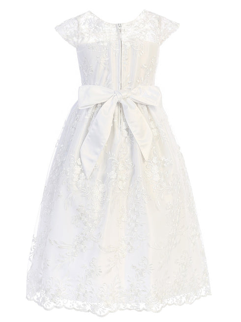 Sweet Kids Baby Girls White Embroidered Lace Crystal Flower Girl Dress 6-24M - SophiasStyle.com