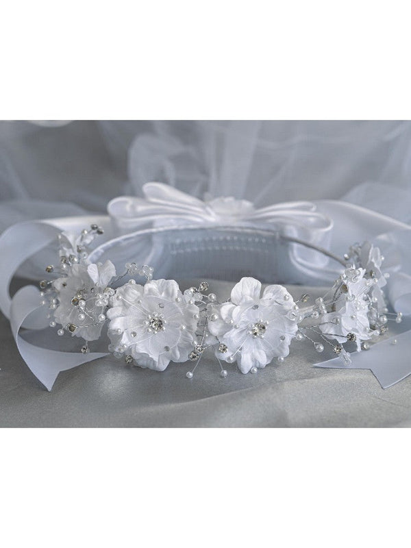 Lito Girls White Silk Organza Flowers 24 Inches Communion Flower Girl Veil - SophiasStyle.com