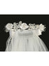 Lito Girls White Satin Crystal Flowers 24 Inches Communion Flower Girl Veil - SophiasStyle.com