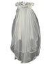 Lito Girls White Satin Crystal Flowers 24 Inches Communion Flower Girl Veil - SophiasStyle.com