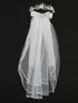 Lito Girls White 24 Inch Rhinestone Pearl Organza Flower Bow Communion Veil - SophiasStyle.com