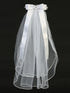 Lito Girls White 24 Inch Rhinestone Pearl Organza Flower Bow Communion Veil - SophiasStyle.com