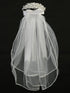 Lito Girls White 24 Inch Rhinestone Beads Satin Bow Comb Communion Veil - SophiasStyle.com