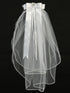 Lito Girls White 24 Inch Rhinestone Beads Satin Bow Comb Communion Veil - SophiasStyle.com