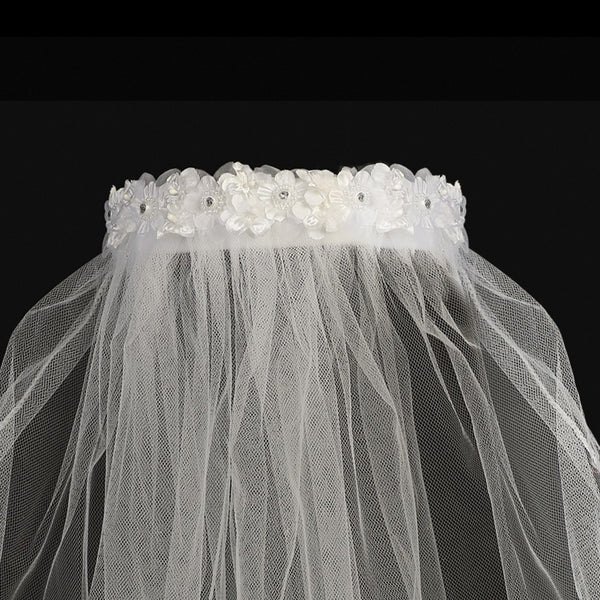 Lito Girls White Pearl Rhinestone Flowers Special Occasion 18" Veil Headband - SophiasStyle.com