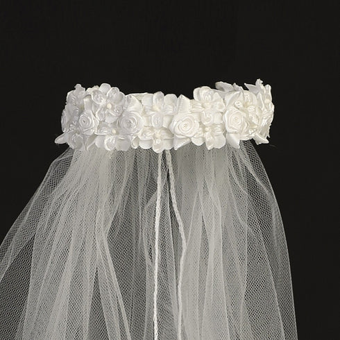 Lito Girls White Flowers Special Occasion 18" Veil Bun Wrap - SophiasStyle.com
