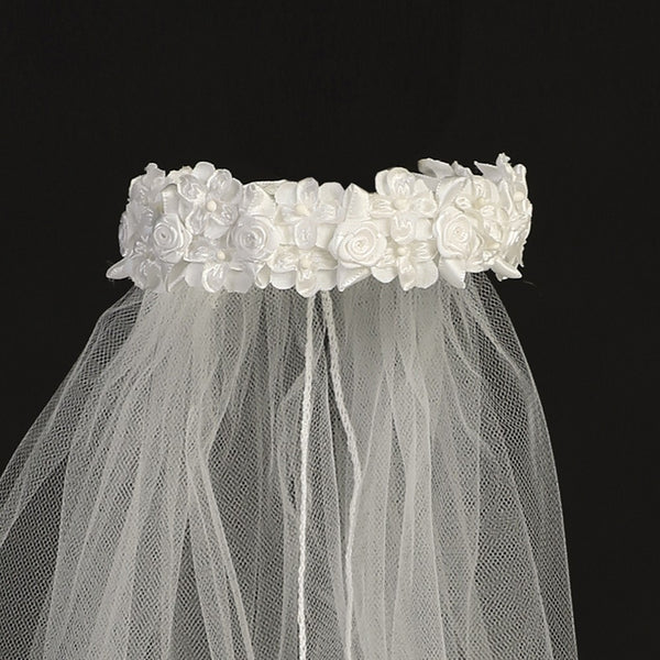 Lito Girls White Flowers Special Occasion 18" Veil Bun Wrap - SophiasStyle.com