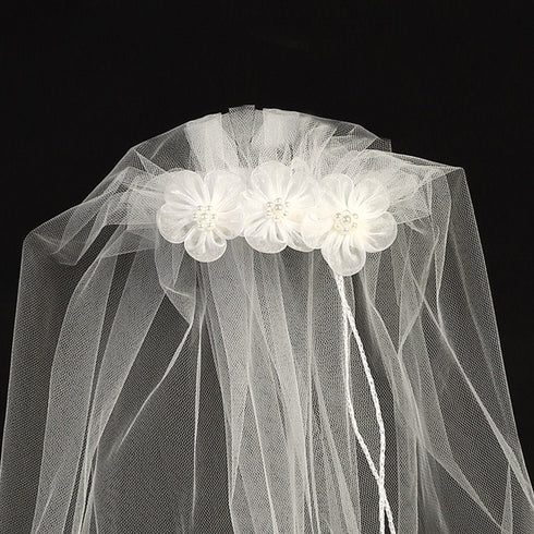Lito Girls White Organza Flowers Special Occasion 18" Veil Comb - SophiasStyle.com