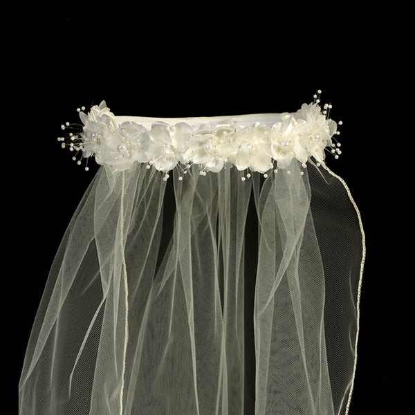 Lito Girls Ivory Pearl Accent Flowers Special Occasion 30" Veil - SophiasStyle.com