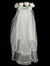 Lito Girls White 24 Inch Rhinestone Silk Flower Satin Bow Comb Communion Veil - SophiasStyle.com