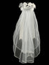 Lito Girls White 24 Inch Pearl Rhinestone Corded Flower Satin Bow Communion Veil - SophiasStyle.com