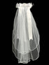 Lito Girls White 24 Inch Pearl Rhinestone Corded Flower Satin Bow Communion Veil - SophiasStyle.com