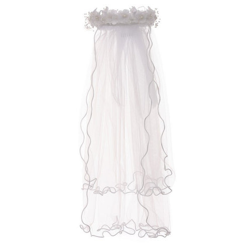 Rain Kids Girls White Pearl Flower Crown First Communion Flower Girl Veil - SophiasStyle.com