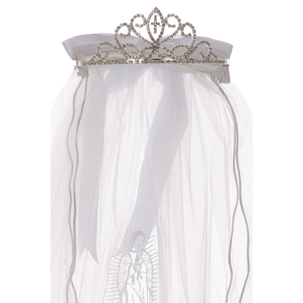 Rain Kids Girls White Virgin Mary Detail Communion Flower Girl Veil Tiara - SophiasStyle.com