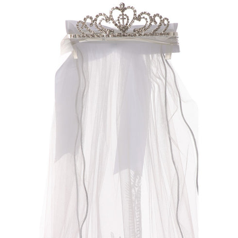 Rain Kids Girls White Virgin Mary Double Layer Communion Flower Girl Veil Tiara - SophiasStyle.com