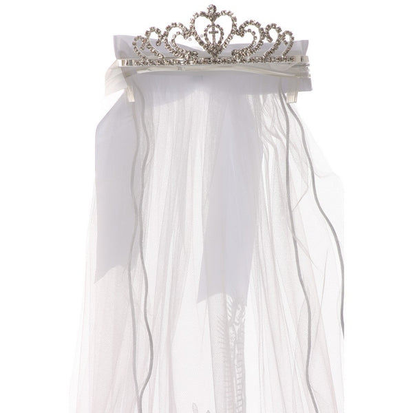 Rain Kids Girls White Virgin Mary Double Layer Communion Flower Girl Veil Tiara - SophiasStyle.com