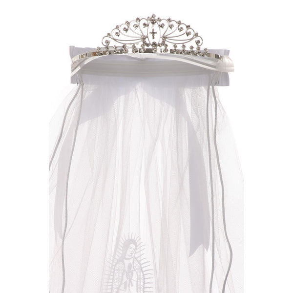 Rain Kids Girls White Virgin Mary Tiara Communion Flower Girl Veil - SophiasStyle.com