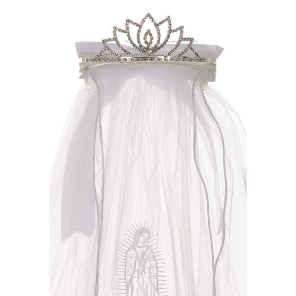 Rain Kids Girls White Virgin Mary Detail Communion Flower Girl Tiara Veil - SophiasStyle.com