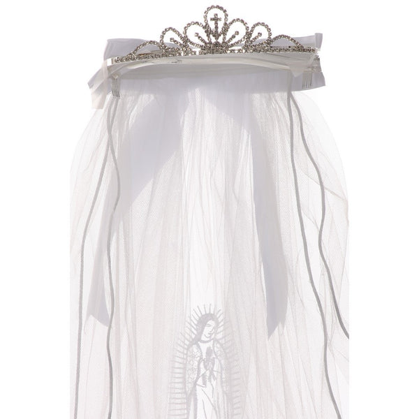 Rain Kids Girls White Virgin Mary Embroidery Communion Flower Girl Tiara Veil - SophiasStyle.com