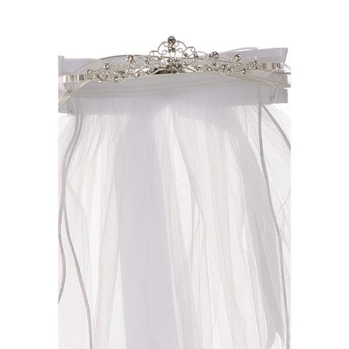 Rain Kids Girls White Virgin Mary Embroidered Communion Flower Girl Tiara Veil - SophiasStyle.com