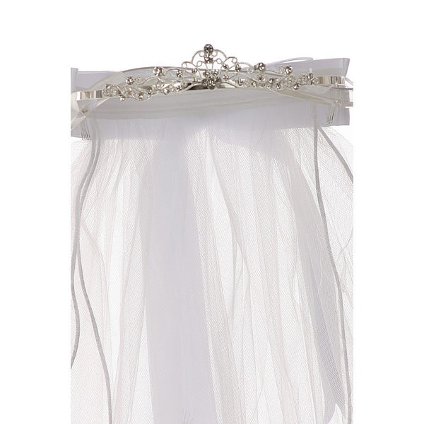 Rain Kids Girls White Virgin Mary Embroidered Communion Flower Girl Tiara Veil - SophiasStyle.com