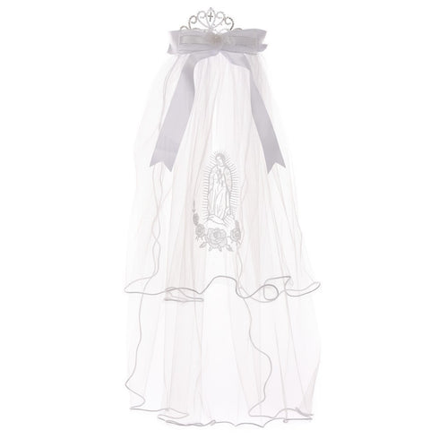 Rain Kids Girls White Virgin Mary Detail Communion Flower Girl Veil Tiara - SophiasStyle.com