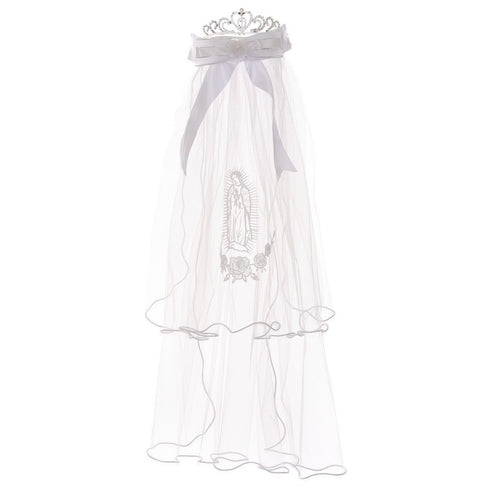 Rain Kids Girls White Virgin Mary Double Layer Communion Flower Girl Veil Tiara - SophiasStyle.com