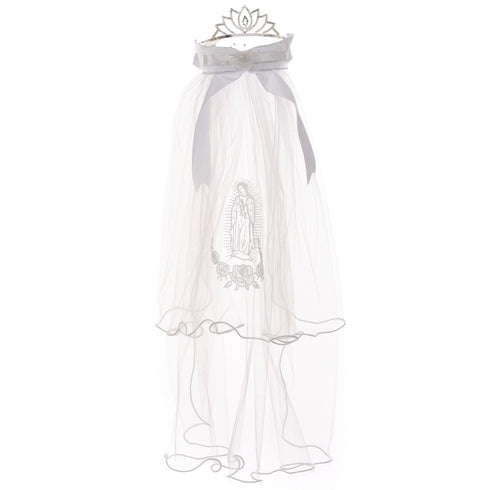 Rain Kids Girls White Virgin Mary Detail Communion Flower Girl Tiara Veil - SophiasStyle.com