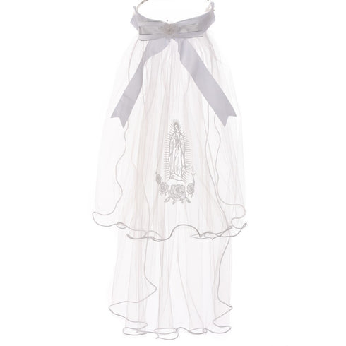 Rain Kids Girls White Virgin Mary Embroidered Communion Flower Girl Tiara Veil - SophiasStyle.com