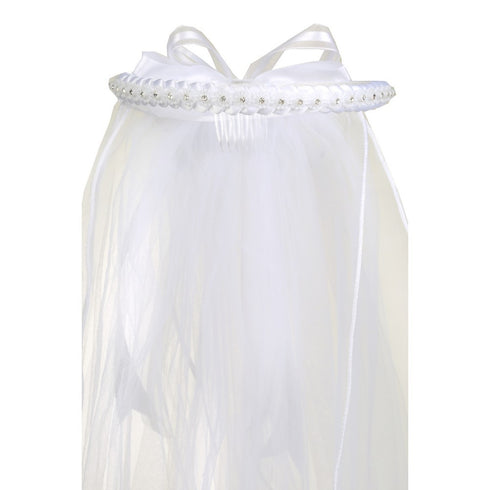 Rain Kids Girls White Braided Ribbon Crown First Communion Flower Girl Veil - SophiasStyle.com