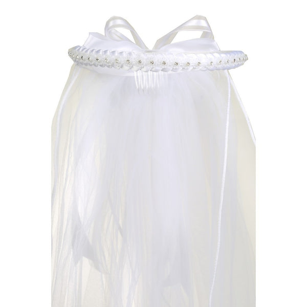 Rain Kids Girls White Braided Ribbon Crown First Communion Flower Girl Veil - SophiasStyle.com
