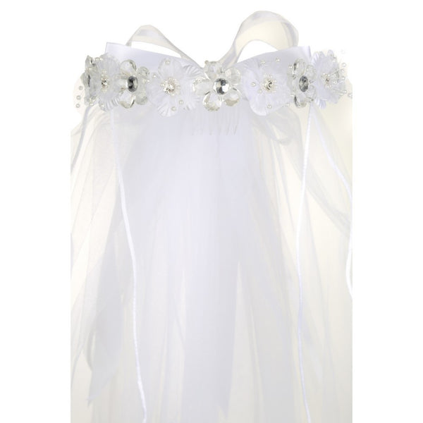 Rain Kids Girls White Crystal Flower Crown Communion Flower Girl Veil - SophiasStyle.com