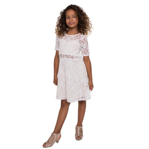 Petite Adele Big Girls Off-White Lace See Through Junior Bridesmaid Dress 8-16 - SophiasStyle.com