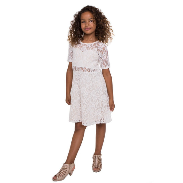 Petite Adele Big Girls Off-White Lace See Through Junior Bridesmaid Dress 8-16 - SophiasStyle.com