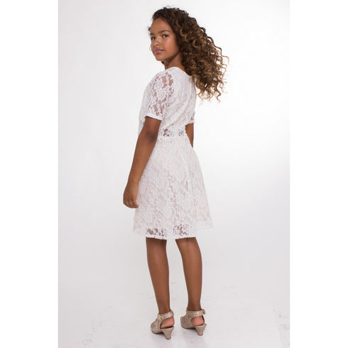 Petite Adele Big Girls Off-White Lace See Through Junior Bridesmaid Dress 8-16 - SophiasStyle.com