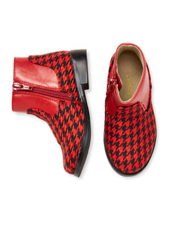 Lamour Girls Red Houndstooth Pattern Zipper Ankle Boots 11-2 Kids - SophiasStyle.com
