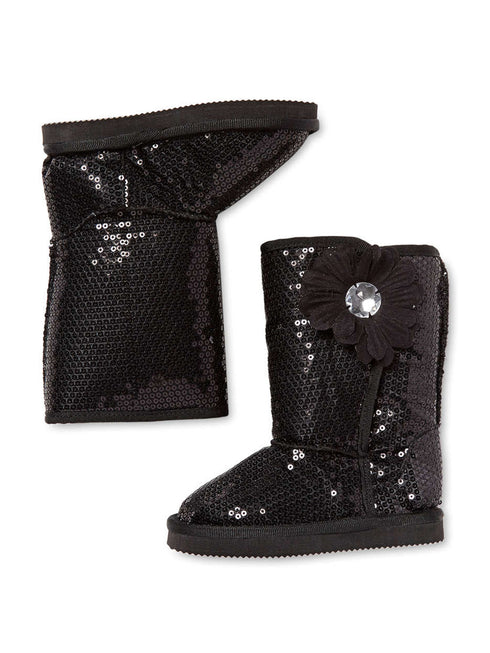 Lamour Girls Black Sequin Flower Fashion Boots 5 Toddler-4 Kids - SophiasStyle.com