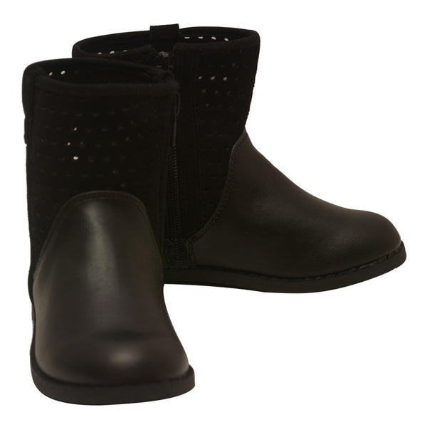 L'Amour Girls Black Genuine Suede Perforated Upper Boots 11-4 Kids - SophiasStyle.com