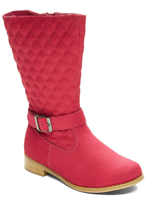 Lamour Girls Fuchsia Quilted Upper Buckle Strap Fashion Boots 7 Toddler-4 Kids - SophiasStyle.com