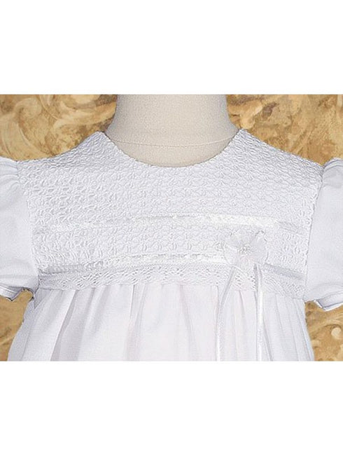 Baby Girls White Poly Cotton Tricot Overlay Bonnet Christening Dress Gown 0-12M - SophiasStyle.com