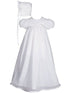 Baby Girls White Poly Cotton Tricot Overlay Bonnet Christening Dress Gown 0-12M - SophiasStyle.com