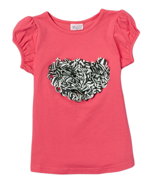 Girls Hot Pink Zebra Heart Crewneck Short Sleeve Shirt 4-8 - SophiasStyle.com