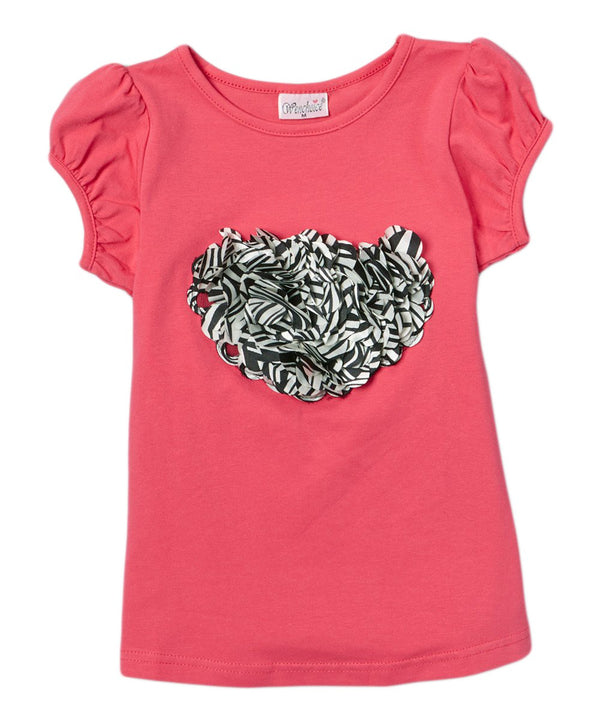 Girls Hot Pink Zebra Heart Crewneck Short Sleeve Shirt 4-8 - SophiasStyle.com