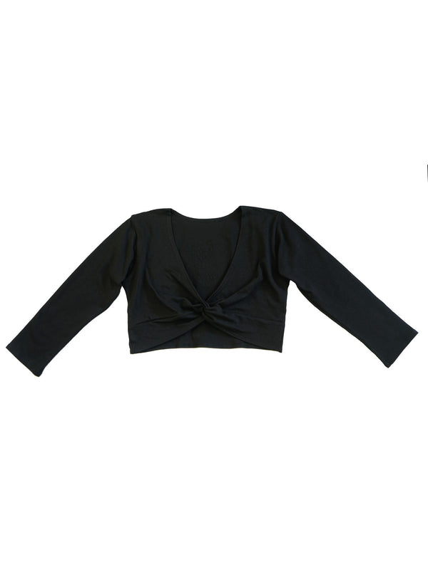 Girls Black Ballet Girl Heart Applique Long Sleeve Wrap Top 9M-8 - SophiasStyle.com