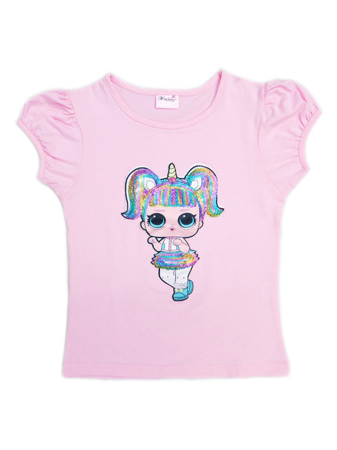 Girls Pink Unicorn LOL Sequins Short Sleeve Shirt 24M-10 - SophiasStyle.com
