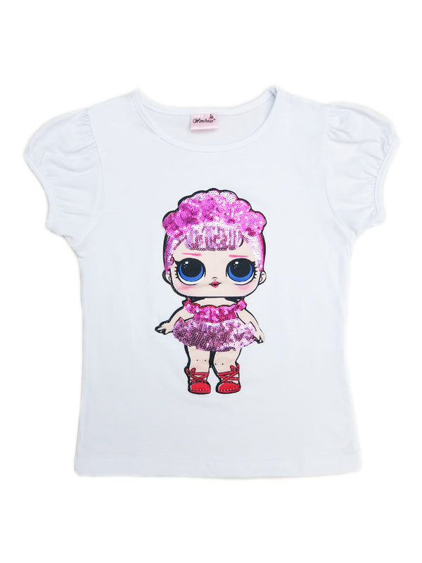 Girls White LOL Sequins Short Sleeve Shirt 24M-10 - SophiasStyle.com
