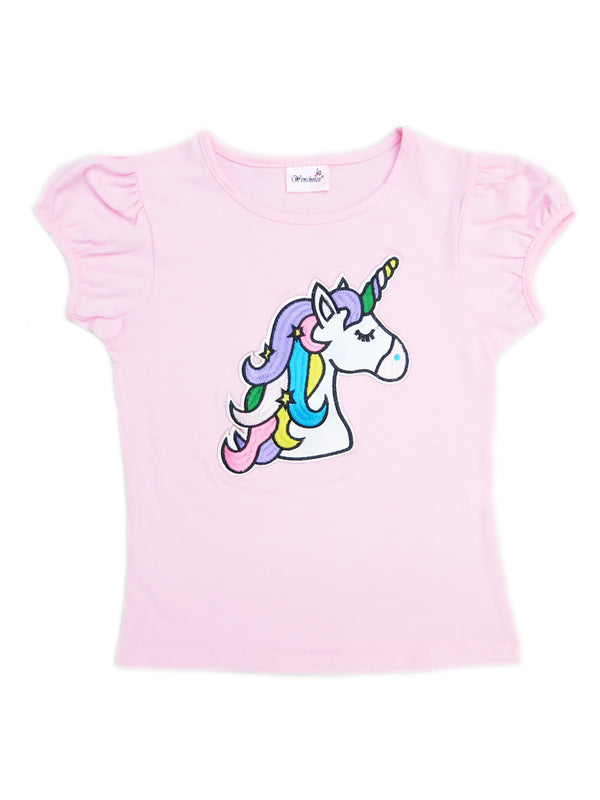 Girls Pink Rainbow Color Unicorn Short Sleeve Shirt 24M-6 - SophiasStyle.com