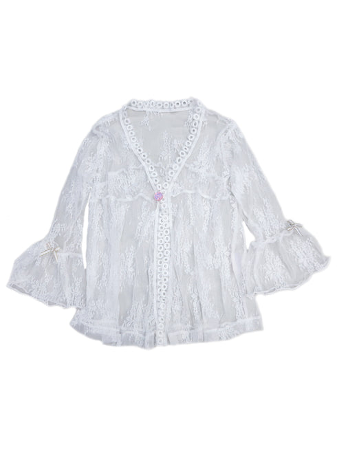 Girls White Lace Trim Bell Sleeve Wrap Top 24 Months-6 - SophiasStyle.com